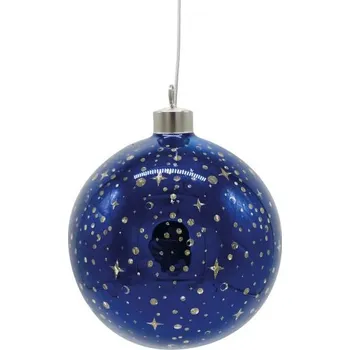 Vánoční dekorace Skleněná svítící koule s časovačem na zavěšení,průměr 12 cm, modrá,na 3 baterie (v balení)