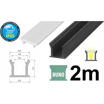 LED osvětlení LED VODOTĚSNÝ PROFIL IP65 IP67 RUNO ČERNÝ 2m