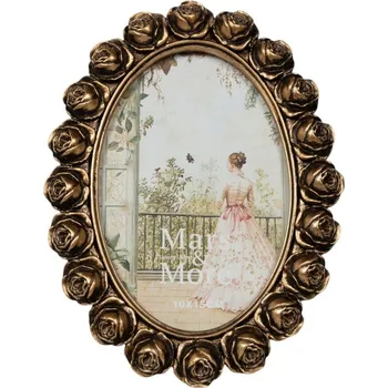 Rám na obraz Bronzový antik fotorámeček s růžičkami - 15*2*20cm / 10*15 cm