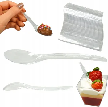 Příbor LŽIČKA LŽÍCE LŽIČKY PLASTOVÉ PRŮHLEDNÉ NA DEZERTY 50 KUSŮ