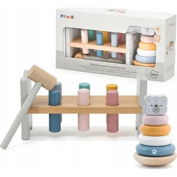 Dřevěná hračka VIGA PolarB DŘEVĚNÁ VKLÁDACÍ PYRAMIDA S KLADÍVKEM - MEDVĚD POLÁRNÍ