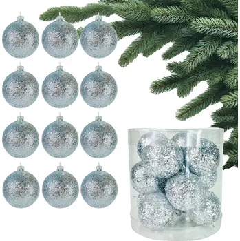 Vánoční dekorace Stříbrné VÁNOČNÍ BAŇKY VÁNOČNÍ ozdoby na stromeček, třpytivé BAŇKY, sada 12 ks, 4 cm