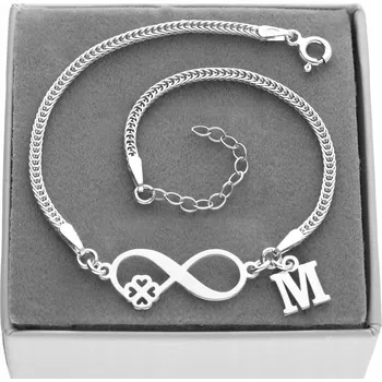 Náramek Stříbrný náramek nekonečno čtyřlístek PÍSMENO KRABIČKA STŘÍBRO