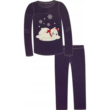 Dívčí oblečení 7dílné Dětské vánoční pyžamo 122/128 TMAVĚ MODRÉ s medvídkem