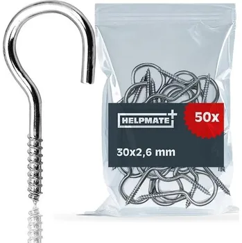 HELPMATE – Zahnuté šroubovací háky 30x2,6x11x6 mm – Pozinkovaná ocel – 50 kusů – Háky pro montáž na