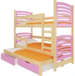 ADRK Soria patrová postel pro 3 děti včetně roštů a matrací Zvolte variantu: Borovice + růžová