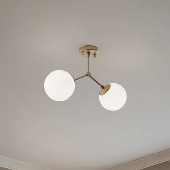 Opviq Stropní světlo Damar, zlaté, sklo, 2 žárovky, délka 44 cm, E27 - Stínidla na lampu - Ø 15 cm, výška 15 cm zlatá, bílá 2 x 40 W - Doprava zdarma