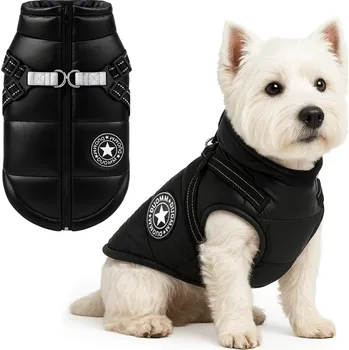Obleček pro psa Interlook Zimní bunda pro psa s integrovaným postrojem | velikost L | teplé voděodolné oblečení pro psa | PET-017M-BK