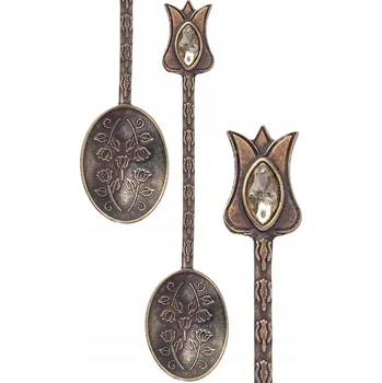 Příbor LŽIČKY LŽIČKA NA CUKR DO CUKŘENKY Z MOSAZI S KAMENEM ORIENTÁLNÍ