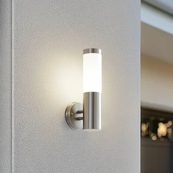 Venkovní osvětlení Lindby venkovní nástěnné svítidlo Kristof, nerezová ocel, výška 33 cm, E27 - Ø držák na zeď 11,5 cm nerezová ocel, bílá 1 x 15 W LED