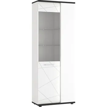 Knihovna Moderní 2-dvířková vitrína pravá do obývacího pokoje a jídelny Venezia - Meble Wojcik Bílá Alpská / Dub Vicenza Černý / Bílý Lesk 76.1x200 cm