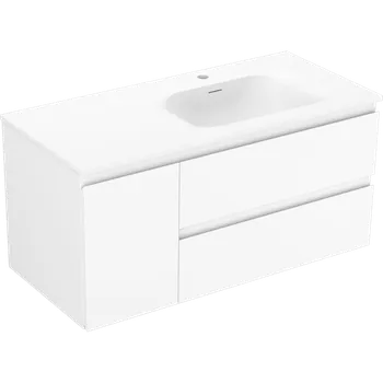 Koupelnový nábytek Mexen Orio, koupelnová skříňka 100 cm s pravým umyvadlem Vela, 2S, 1D, bílá matná, 91A13-10047-3-BBFFFF01-W23P01