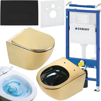 Klozet BPS-koupelny Podomítkový modul Geberit DuoFix s WC mísou FW-GL-BL-TR-03 + ovládací tlačítko Delta 50 černá mat