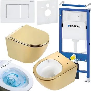 Klozet BPS-koupelny Podomítkový modul Geberit DuoFix s WC mísou FW-GL-WH-TR-03 + ovládací tlačítko Delta 30 bílá