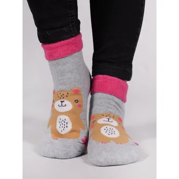 ABS termo ponožky YO SKF-0005G protiskluzové teplé šedorůžové s méďou velikosti ponožek: 18-20 ( EUR vel. 27-30)