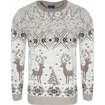 Pánský svetr PÁNSKÝ SVETR - 2310 BEŻOWY ŚWIĄTECZNY teplý vlněný dárek