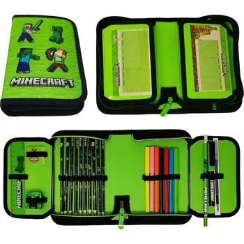 Penál ŠKOLNÍ PENÁL S VYBAVENÍM MINECRAFT ZÁMEK POUZDRO NA DOPLŇKY