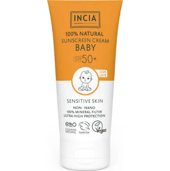 Přípravek na opalování Přírodní dětský opalovací krém proti akné s minerálním filtrem a vysokou ochranou SPF 50+ UVA UVB 10ml Incia