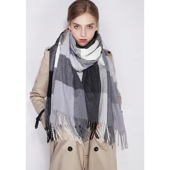 Šála Dámská kašmírová šála z vlny – černá, šedá, bílá