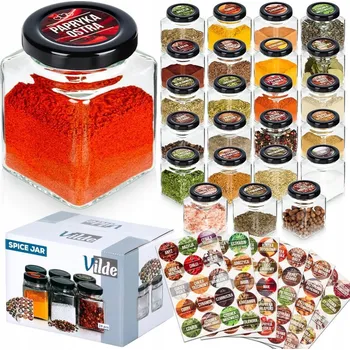 Dóza na potraviny Sada skleněných dóz na koření VILDE 24 ks do kuchyně + 90 štítků