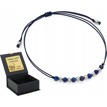 Náramek ŠŇŮRKOVÝ NÁRAMEK LAPIS LAZULI STŘÍBRNÉ BROUŠENÉ KULIČKY DÁREK