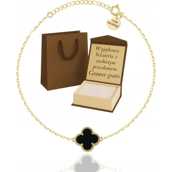 Náramek POZLÁCENÝ DÁMSKÝ NÁRAMEK ČTYŘLÍSTEK MALACHIT RYZ. 585 - 1,3 MM + GRAVÍROVÁNÍ