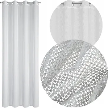 Záclona Hotová záclona 140x250 bílá se strukturou síťoviny na kroužcích