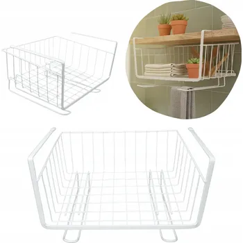 Úložný box KOVOVÁ POLICE S VĚŠÁKY, ORGANIZÉR, ZÁVĚSNÝ KOŠÍK POD POLICI DO KUCHYNĚ