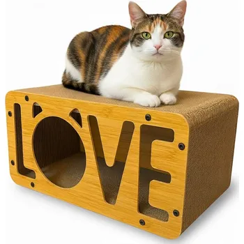 Škrabadlo pro kočky pelíšek dvoupatrové 2v1 domeček šanta kočičí (F080)