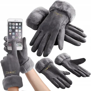 Rukavice DÁMSKÉ ZIMNÍ RUKAVICE TEPLÉ ZATEPLENÉ S KOŽÍŠKEM PRO SMARTPHONY
