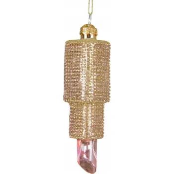 Vánoční dekorace Vánoční Koule skleněná - zlaté rty s flitry 6,3 cm