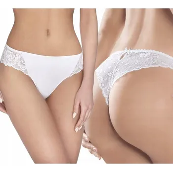 Kalhotky Ewana 088 Krajkové Tanga z Mikrovlákna Bílé S