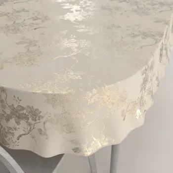 ubrus Velký sametový oválný ubrus Isabela Flower IBL-023 Zlaté květy na krémovém 160x200 cm