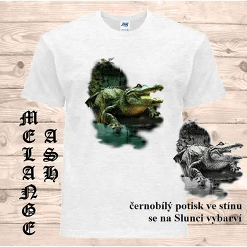 Chlapecké tričko detske-bavlnene_tricko_uv_potisk_aligator Barva: Heather grey - vřesově šedá, velikost: 164