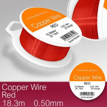 Materiál na výrobu šperku Drátek měděný velikost 0,5mm v délce 18m . Barva RED