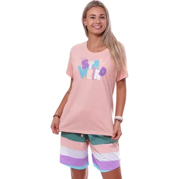 Dámské pyžamo Růžové, fialové a azurové i duhově pruhované pyžamo pro plnoštíhlé ženy či dívky s krátkou nohavicí 1B1944 růžová 5xl