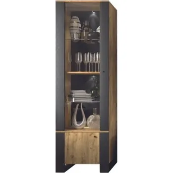 Knihovna Vysoká dvoudveřová vitrína do obývacího pokoje Wood - Mebelbos Dub Craft Zlatý / Černá 61.4x195.5 cm