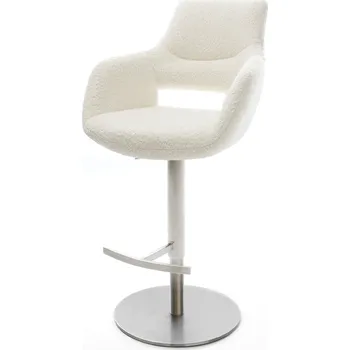 Barová židle DELIFE Barová židle Yago-Flex bouclé bílá otočná podnož výškově nastavitelná nerezová ocel otočný taštičkové pružiny