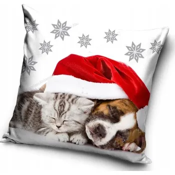 Povlak na dekorativní polštářek KOČKA PES vánoční povlak na polštář 40x40