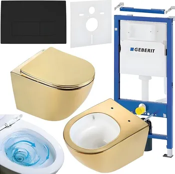 Klozet BPS-koupelny Podomítkový modul Geberit DuoFix s WC mísou FW-GL-WH-TR-03 + ovládací tlačítko Delta 50 černá mat