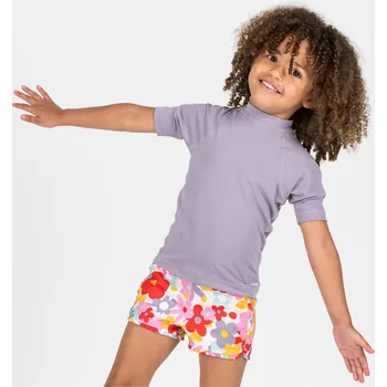 Dětská móda DECATHLON Dětské plavecké kraťasy pro nejmenší s květinovým potiskem 2 ROKY ORANŽOVÁ|ČERVENÁ