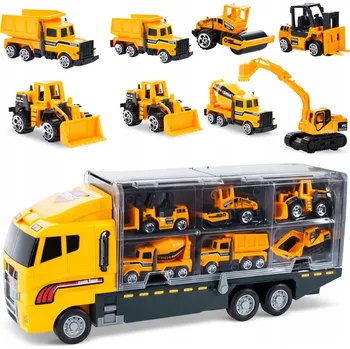 autíčko NÁKLADNÍ AUTO TIR AUTOPŘEPRAVNÍK VELKÁ SADA 6 STAVEBNÍCH AUT STAVENIŠTĚ W122