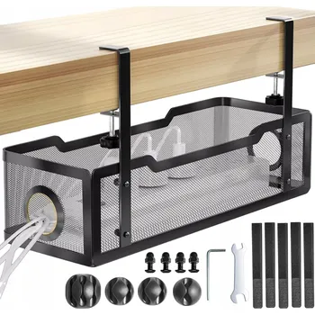 Organizér kabelů Alogy černý ocelový s bezinvazivní montáží 34 x 11,8 x 7,9 cm