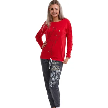 Dámské pyžamo Pyžamo comfort pro ženy či dívky Květiny 1B1406 červená xxl