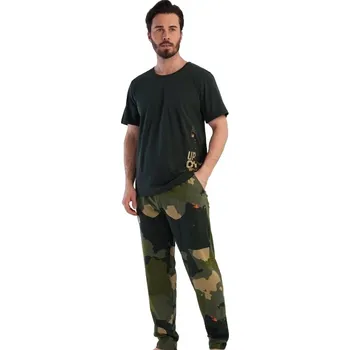 Pánské pyžamo Zelené i maskáčové pyžamo pánské s vojenským motivem UP 61 R.O.U.T.E 1P1480 zelená 3xl