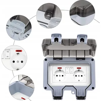 Elektrická zásuvka DVOJITÁ VENKOVNÍ VODOTĚSNÁ ZÁSUVKA DO ZAHRADY S INDIKÁTOREM IP66