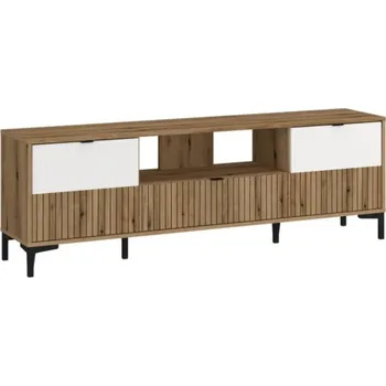 Televizní stolek TV stolek Ricko - Meble Wojcik Bílá Alpská / Dub Coast Evoke s potiskem 157,8x54 cm