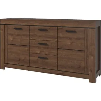 Komoda Široká komoda se zásuvkami a policemi do obývacího pokoje Brass - Mebelbos Dub Hnědý 160x84.5 cm