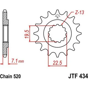 Řetězová sada pro motocykl Řetězové kolečko JT JTF 434-13 13 zubů, 520