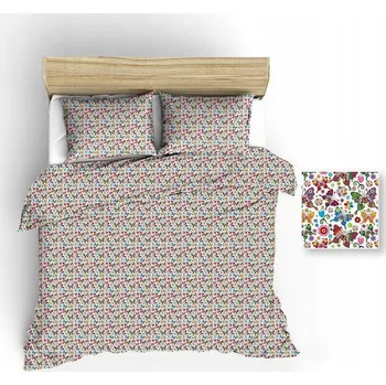 Povlečení Povlečení bavlněné 140x200 bílé motýlci květy hvězdičky barevné